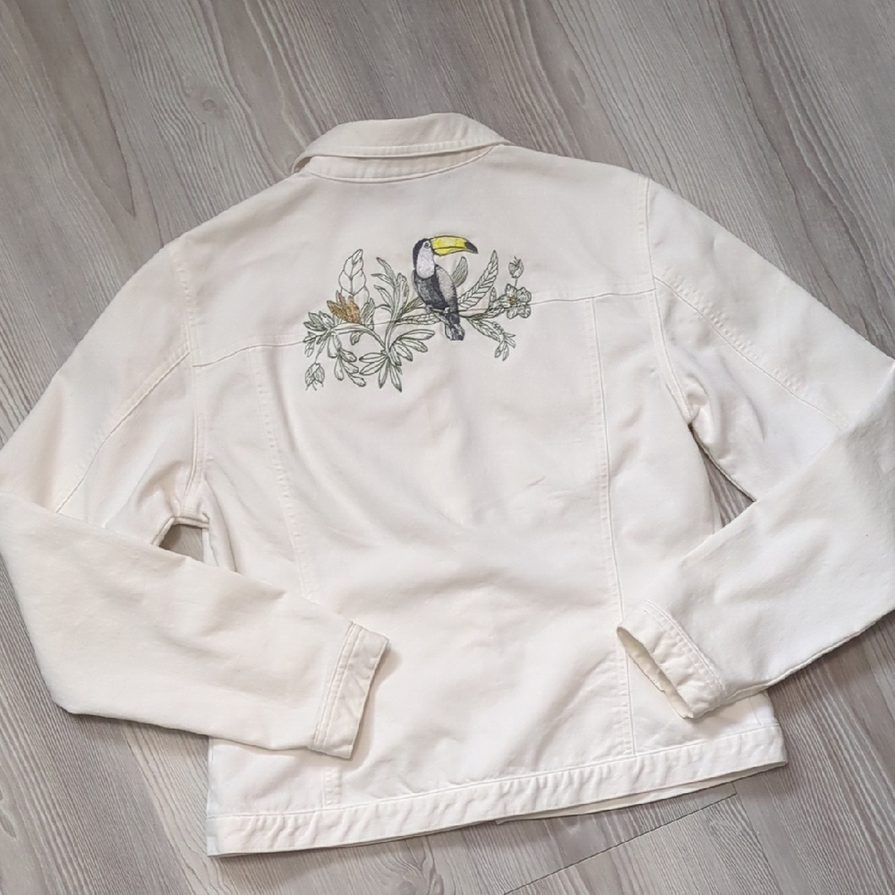 Dana Buchman Cream Embroidered Jean Jacket